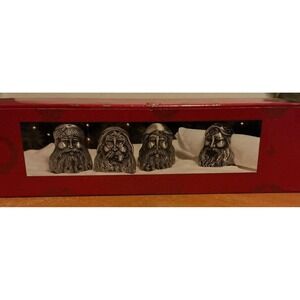 1995  Santa Pewter Napkin Ring Holder Set of 4 Home 4 The Holidays Heavy Vintage